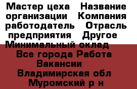 Мастер цеха › Название организации ­ Компания-работодатель › Отрасль предприятия ­ Другое › Минимальный оклад ­ 1 - Все города Работа » Вакансии   . Владимирская обл.,Муромский р-н